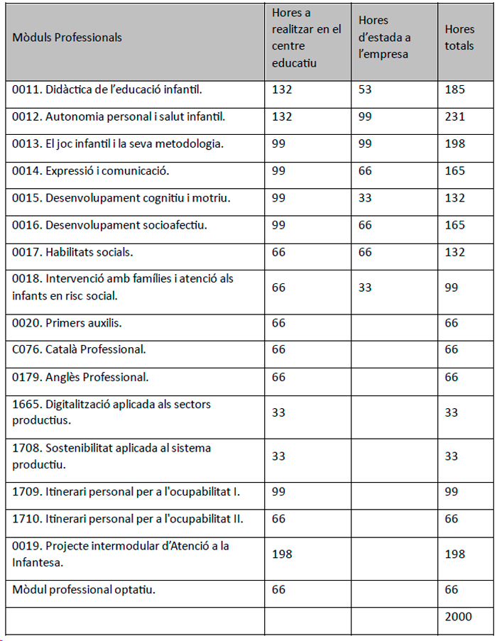 Pla d'estudis CFGS Educació infantil